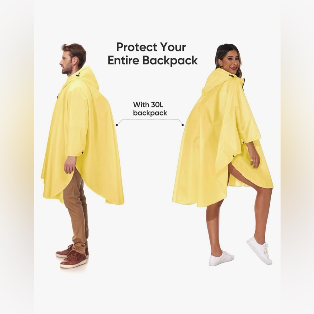 AMAZON Unisex Oversized Big Lightweight Foldable Yellow Waterproof Raincoat Zip - Picture 3 of 15